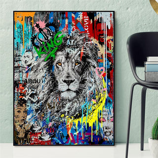 Graffiti Art Lion Canvas Wall Art-GraffitiWallArt