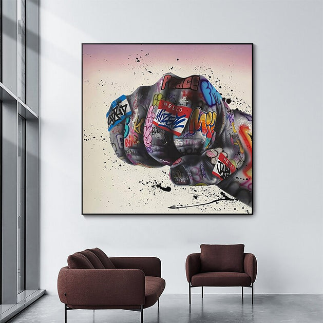 Graffiti Art Modern Fist Inspirational Canvas Wall Art-GraffitiWallArt