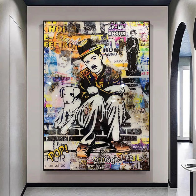 Graffiti Charlie Chaplin Canvas Wall Art-GraffitiWallArt