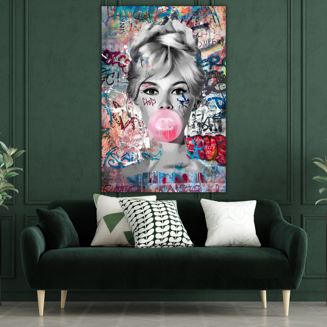 Graffiti Chewing Gum Sexy Lady Canvas Wall Art-GraffitiWallArt