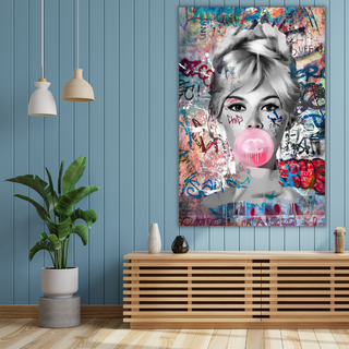 Graffiti Chewing Gum Sexy Lady Canvas Wall Art-GraffitiWallArt