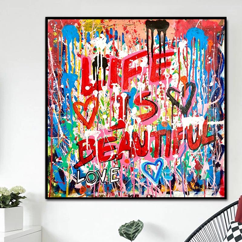 Graffiti Abstract Canvas Print, Modern, Wall Art, Square, Framed, Canvas Stretch, Gallery outlets Wrap, Floating Frame, Ready-to-Hang, Red