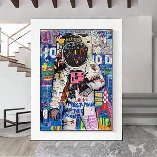 Graffiti Street Art Astronaut Canvas Wall Art-GraffitiWallArt