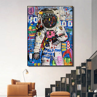 Graffiti Street Art Astronaut Canvas Wall Art-GraffitiWallArt