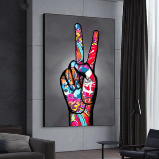 Graffiti Victory Hand Gesture Canvas Wall Art-GraffitiWallArt