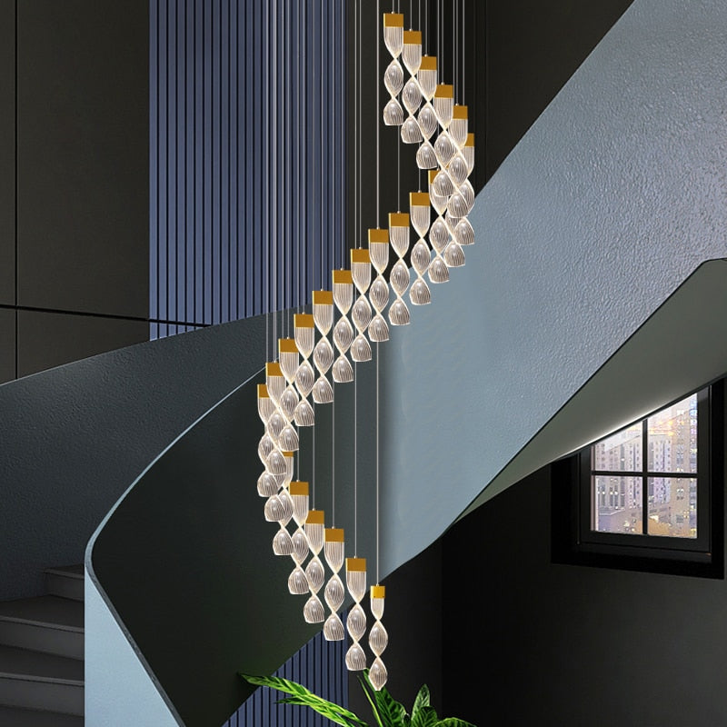 Grand Twirl Staircase Chandelier: Premium Lighting Solution-GraffitiWallArt