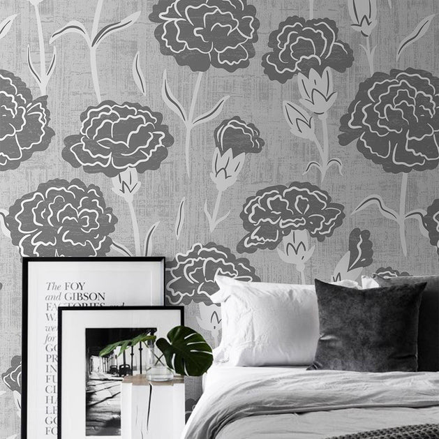 Gray Floral Haven Wallpaper Mural-GraffitiWallArt