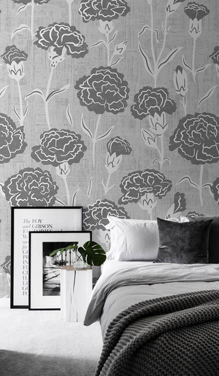 Gray Floral Haven Wallpaper Mural-GraffitiWallArt