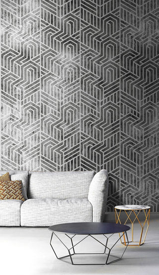 Gray Geometric Linear Shapes Wallpaper Mural-GraffitiWallArt