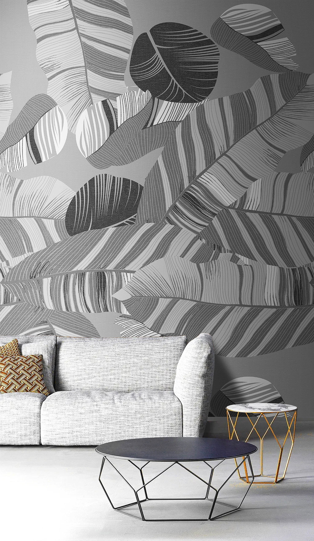 Gray Leaves Pattern Wallpaper Mural - GraffitiWallArt
