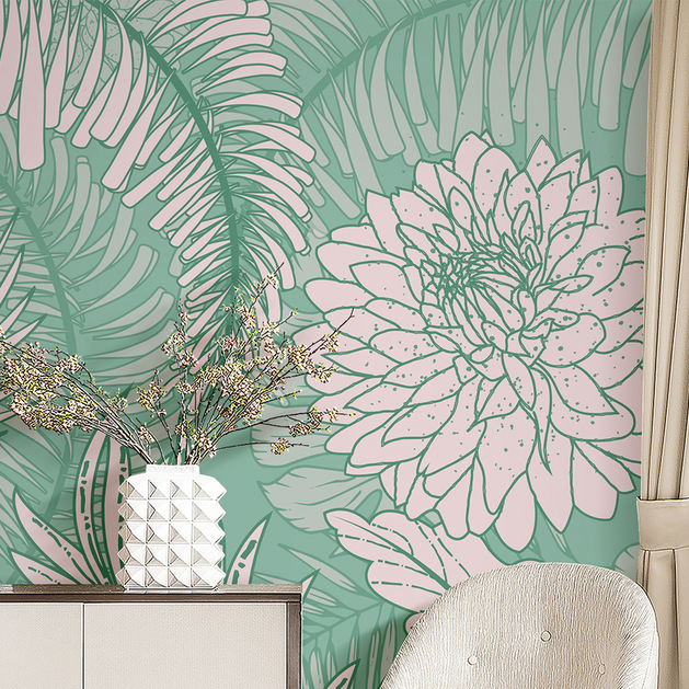 Green Blossom Flowers Wallpaper Murals - Stunning Wall Decor-GraffitiWallArt