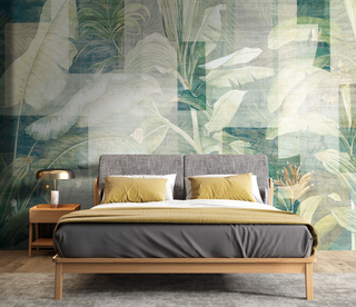 Green Geometric Leaves Wallpaper Murals-GraffitiWallArt