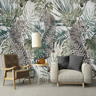 Green Plant Tiger Wallpaper for Home Wall Decor-GraffitiWallArt