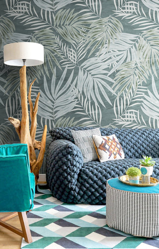 Green Sketch Leaves Wallpaper Mural-GraffitiWallArt