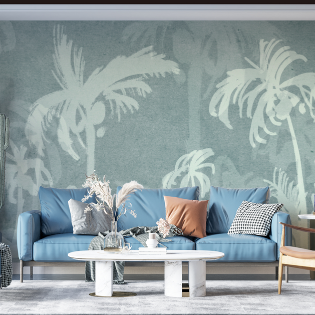 Green Sketch Trace Tree - Coconut Tree Wallpaper Murals-GraffitiWallArt