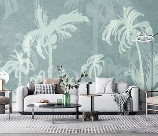 Green Sketch Trace Tree - Coconut Tree Wallpaper Murals-GraffitiWallArt