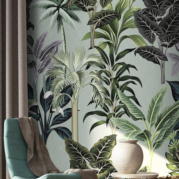 Green Tropical Haven Wallpaper Mural - GraffitiWallArt