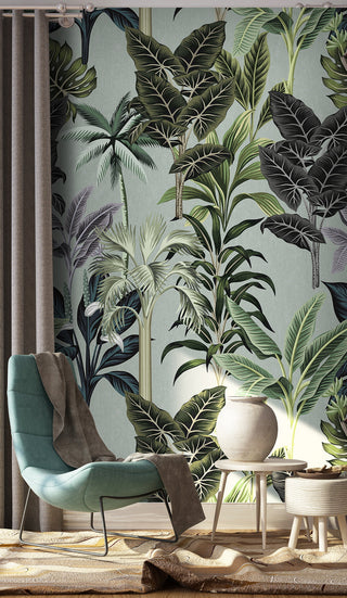 Green Tropical Haven Wallpaper Mural-GraffitiWallArt