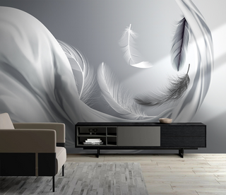 Grey Feathers Wallpaper Murals-GraffitiWallArt