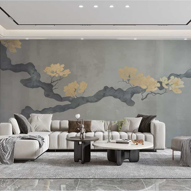 Grey Gold Tree Trunk Wallpaper Murals - Stunning Design-GraffitiWallArt