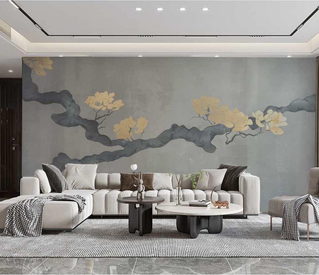 Grey Gold Tree Trunk Wallpaper Murals - Stunning Design-GraffitiWallArt