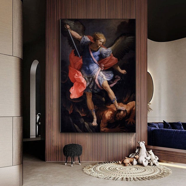 Guido Reni: The Archangel Michael Defeating Satan Canvas Wall Art-GraffitiWallArt