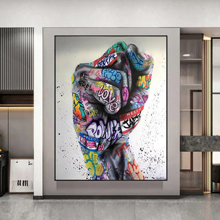 Hand Fist Gesture Graffiti Canvas Wall Art-GraffitiWallArt