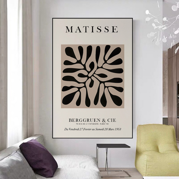 Henri Matisse Body Line Leaf Boho Black Beige Canvas Wall Art-GraffitiWallArt