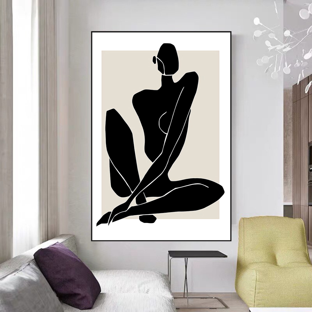 Henri Matisse Body Line Leaf Boho Black Beige Canvas Wall Art-GraffitiWallArt