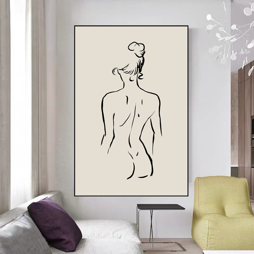 Henri Matisse Body Line Leaf Boho Black Beige Canvas Wall Art-GraffitiWallArt