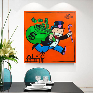 Hermes Money Bags - Mr Monopoly Canvas Wall Art-GraffitiWallArt