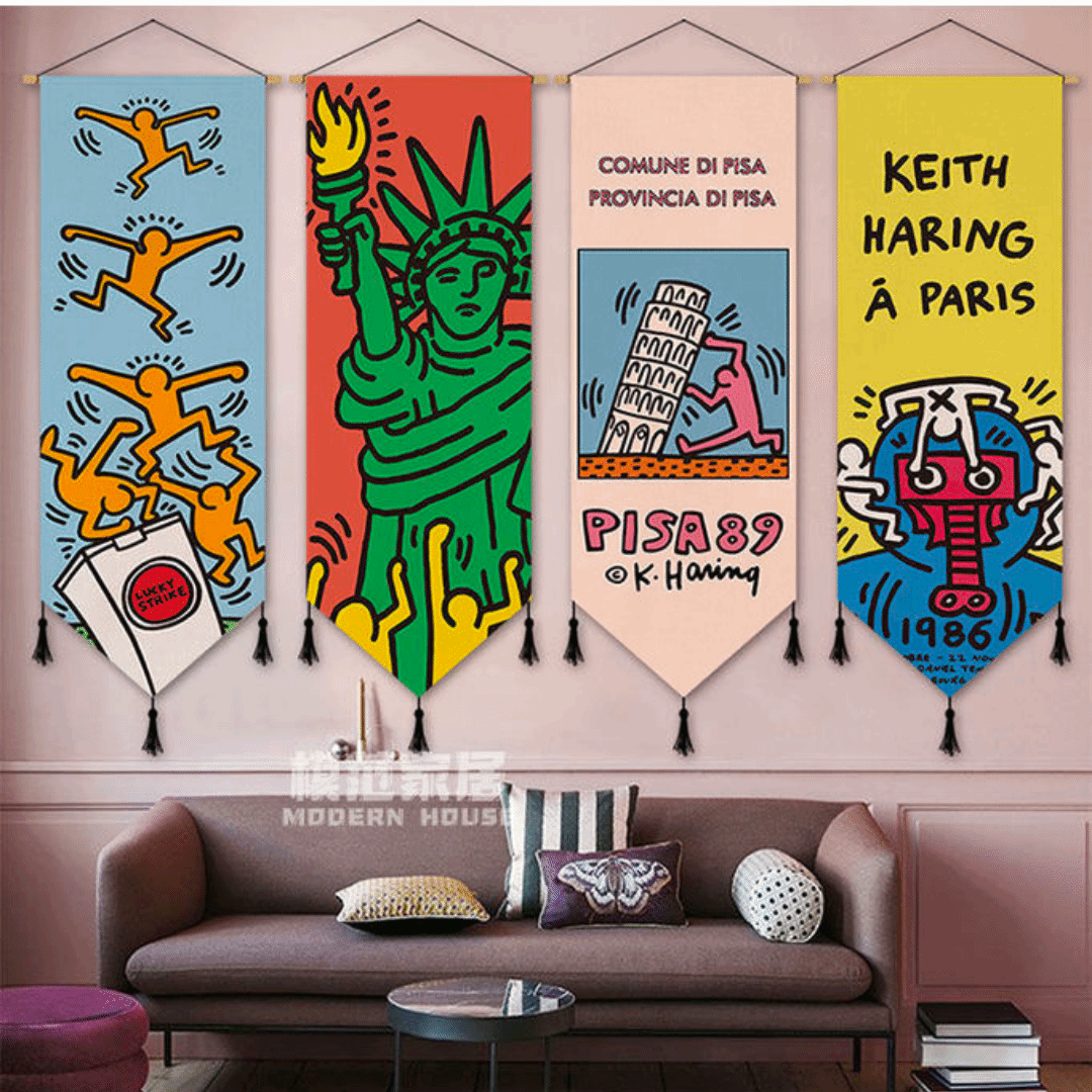 Hippie Graffiti Tapestry - Keith Haring Wall Decor-GraffitiWallArt