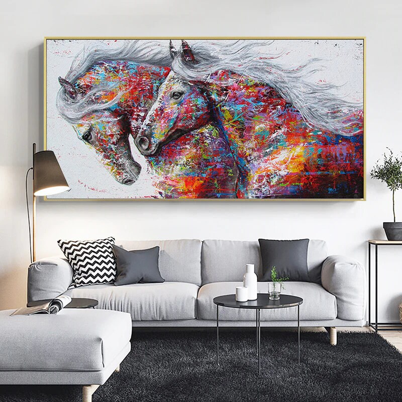 Horses Canvas Art, Running Horse, Colourful horses Canvas Wall Art-GraffitiWallArt