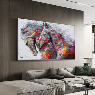 Horses Canvas Art, Running Horse, Colourful horses Canvas Wall Art-GraffitiWallArt