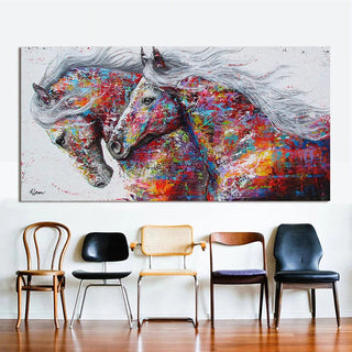 Horses Canvas Art, Running Horse, Colourful horses Canvas Wall Art-GraffitiWallArt