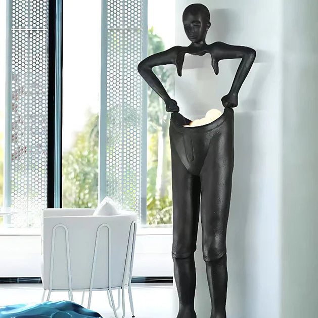 Humanoid Sculpture Holding Floor Lamp-GraffitiWallArt