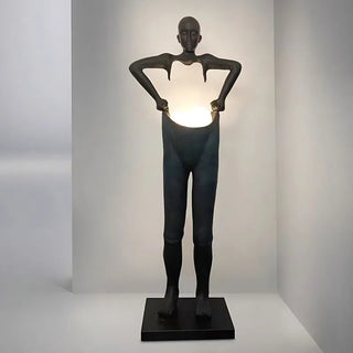 Humanoid Sculpture Holding Floor Lamp-GraffitiWallArt