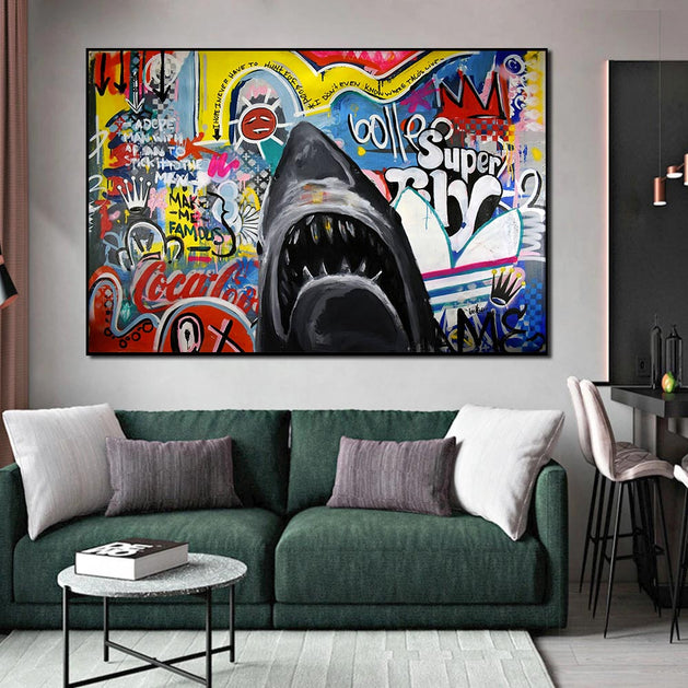 Hungry Shark Canvas Wall Art-GraffitiWallArt