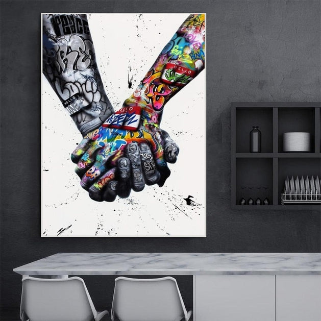 Inspiration Artwork Holding Hands Canvas Wall Art-GraffitiWallArt
