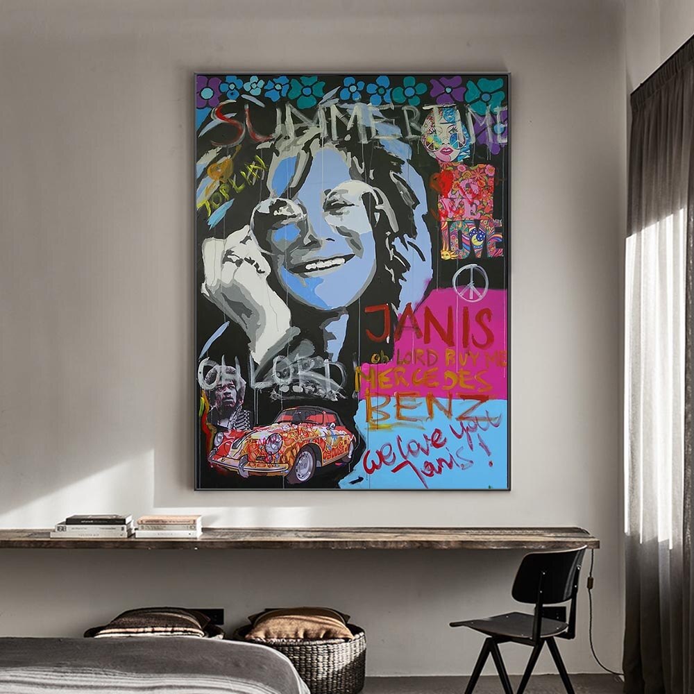 Janis Joplin Hip Hop Canvas Wall Art-GraffitiWallArt