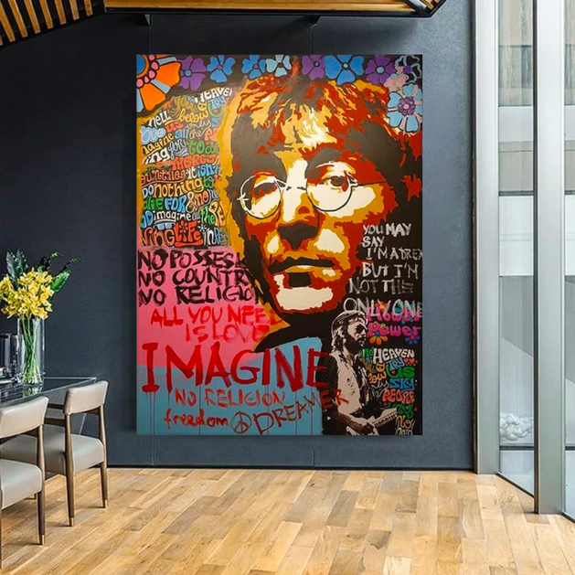 John Lennon Singer Hip Hop Canvas Wall Art-GraffitiWallArt