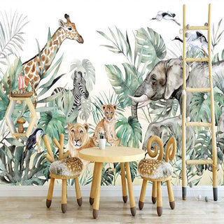 Jungle Friends Gathering Wallpaper Mural-GraffitiWallArt