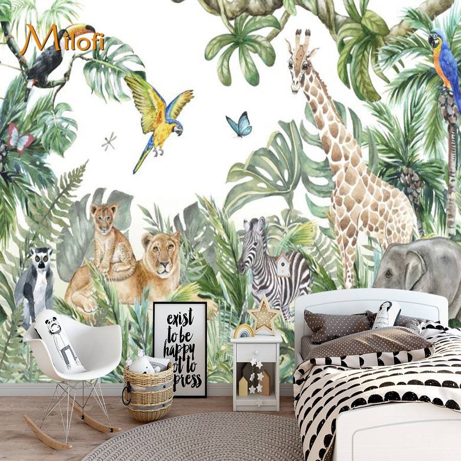 Jungle Friends Mix Gathering Wallpaper Mural-GraffitiWallArt