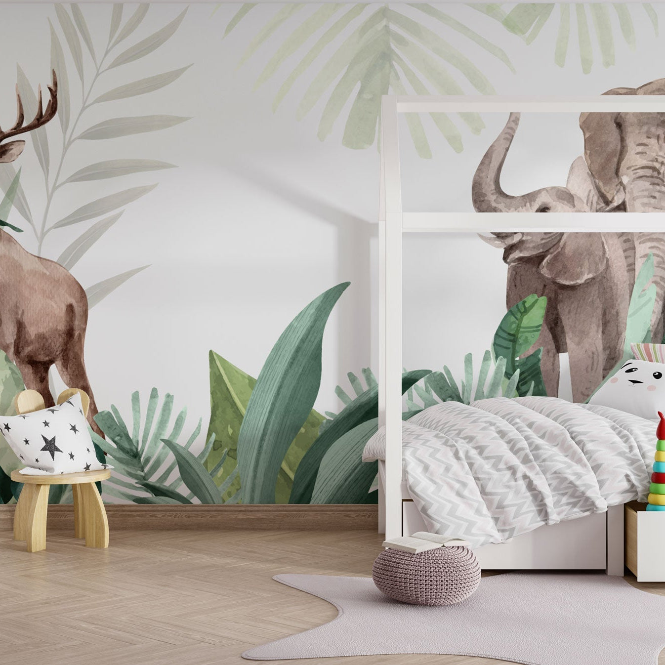 Jungle Safari Theme Kids Room Wallpaper Mural-GraffitiWallArt