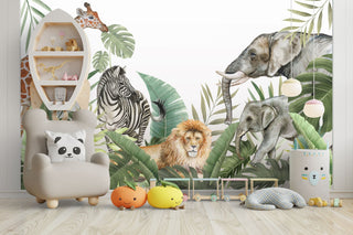 Jungle Safari Wallpaper Mural - Vibrant Wildlife Wall Decor-GraffitiWallArt