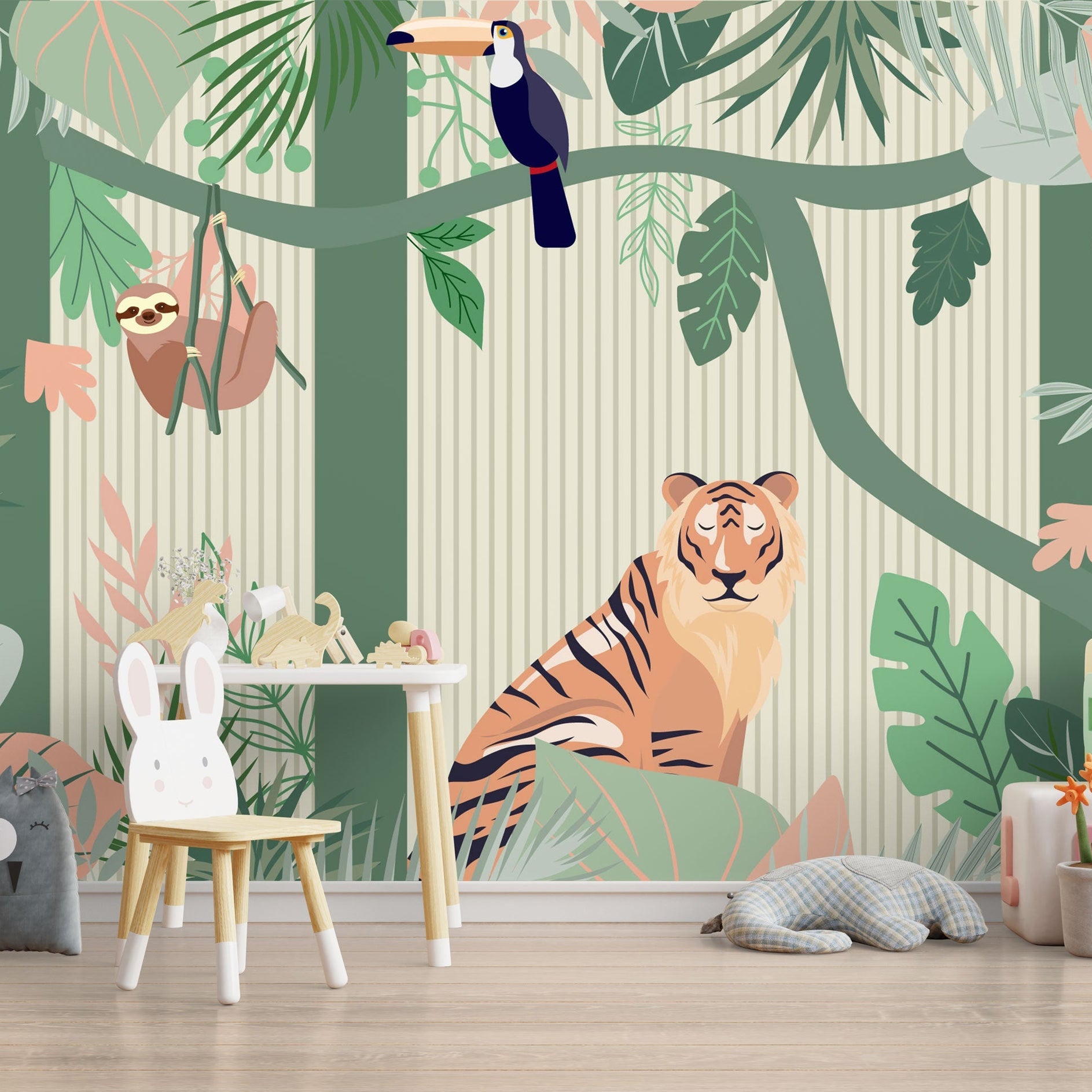 Jungle Theme Safari - Kids Room Wallpaper Mural-GraffitiWallArt