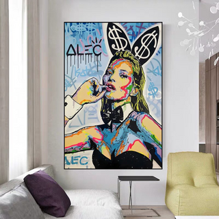 Kate Moss Bunny Canvas Painting - Pop Art by Alec Monopoly-GraffitiWallArt