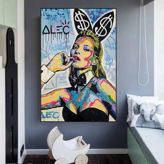 Kate Moss Bunny Canvas Painting - Pop Art by Alec Monopoly-GraffitiWallArt