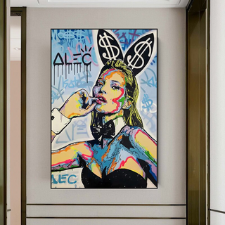 Kate Moss Bunny Canvas Painting - Pop Art by Alec Monopoly-GraffitiWallArt