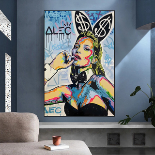 Kate Moss Bunny Canvas Painting - Pop Art by Alec Monopoly-GraffitiWallArt